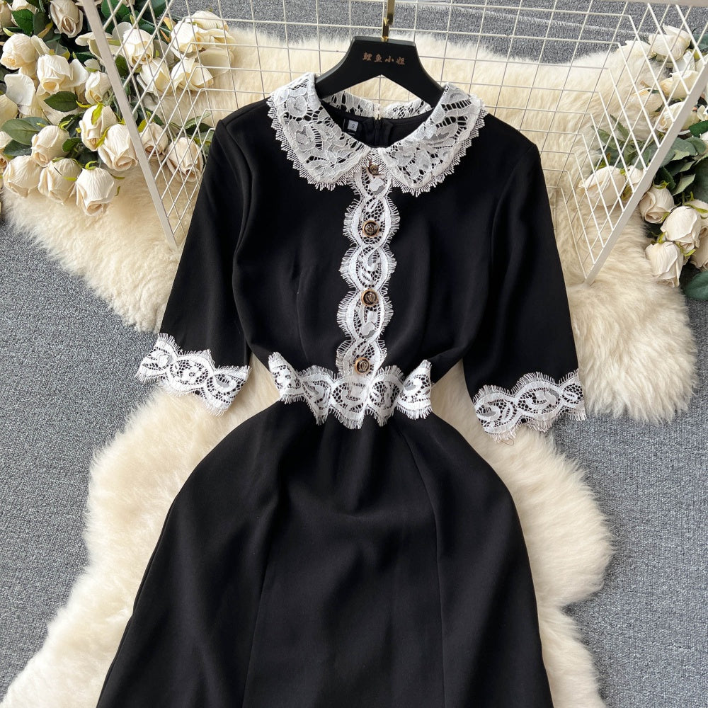 CM-DY096473 Women Elegant European Style Lace Short Sleeve Mermaid Lapel Dress