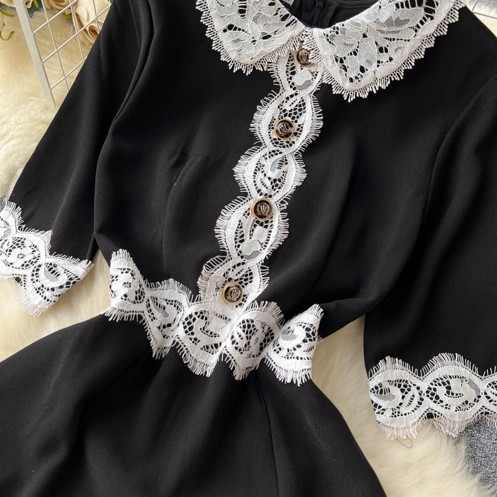 CM-DY096473 Women Elegant European Style Lace Short Sleeve Mermaid Lapel Dress