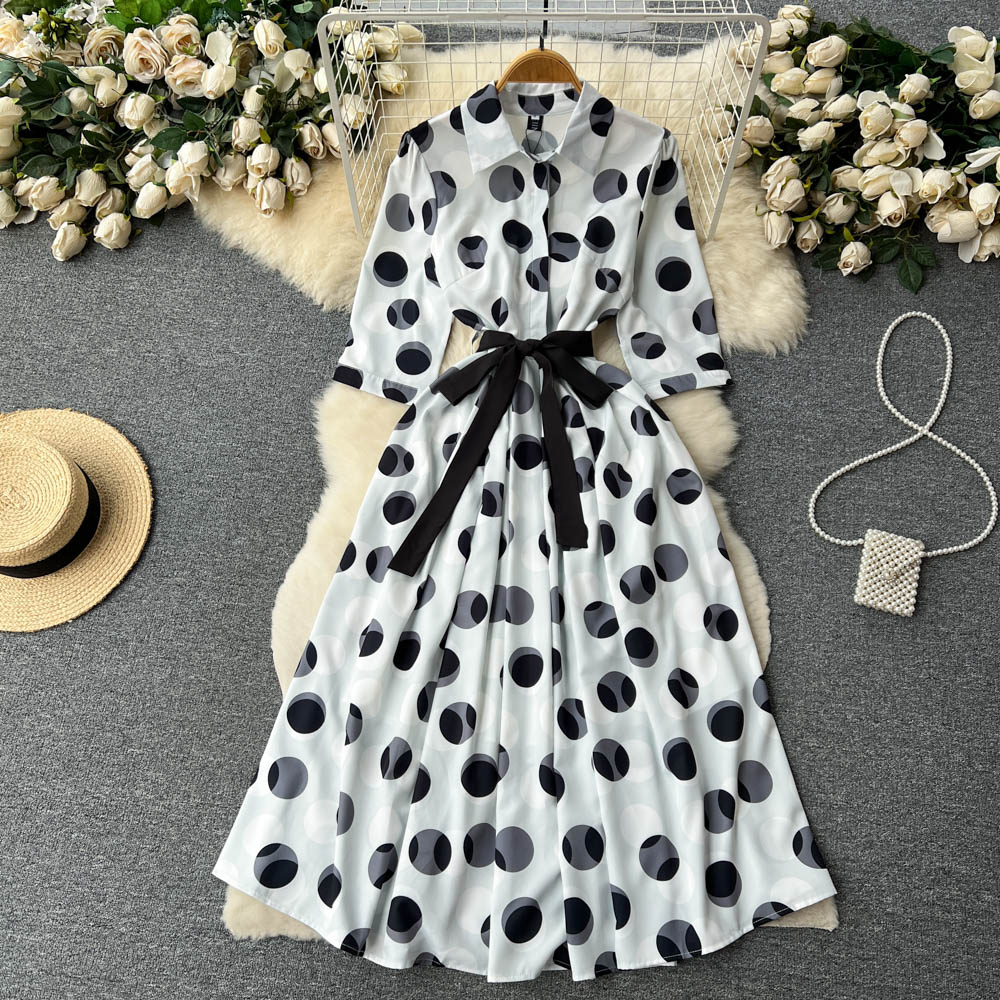 CM-DY096474 Women Elegant European Style Long Sleeve Pinched Waist Maxi Dress - White