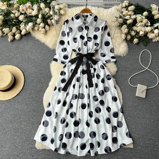 CM-DY096474 Women Elegant European Style Long Sleeve Pinched Waist Maxi Dress - White