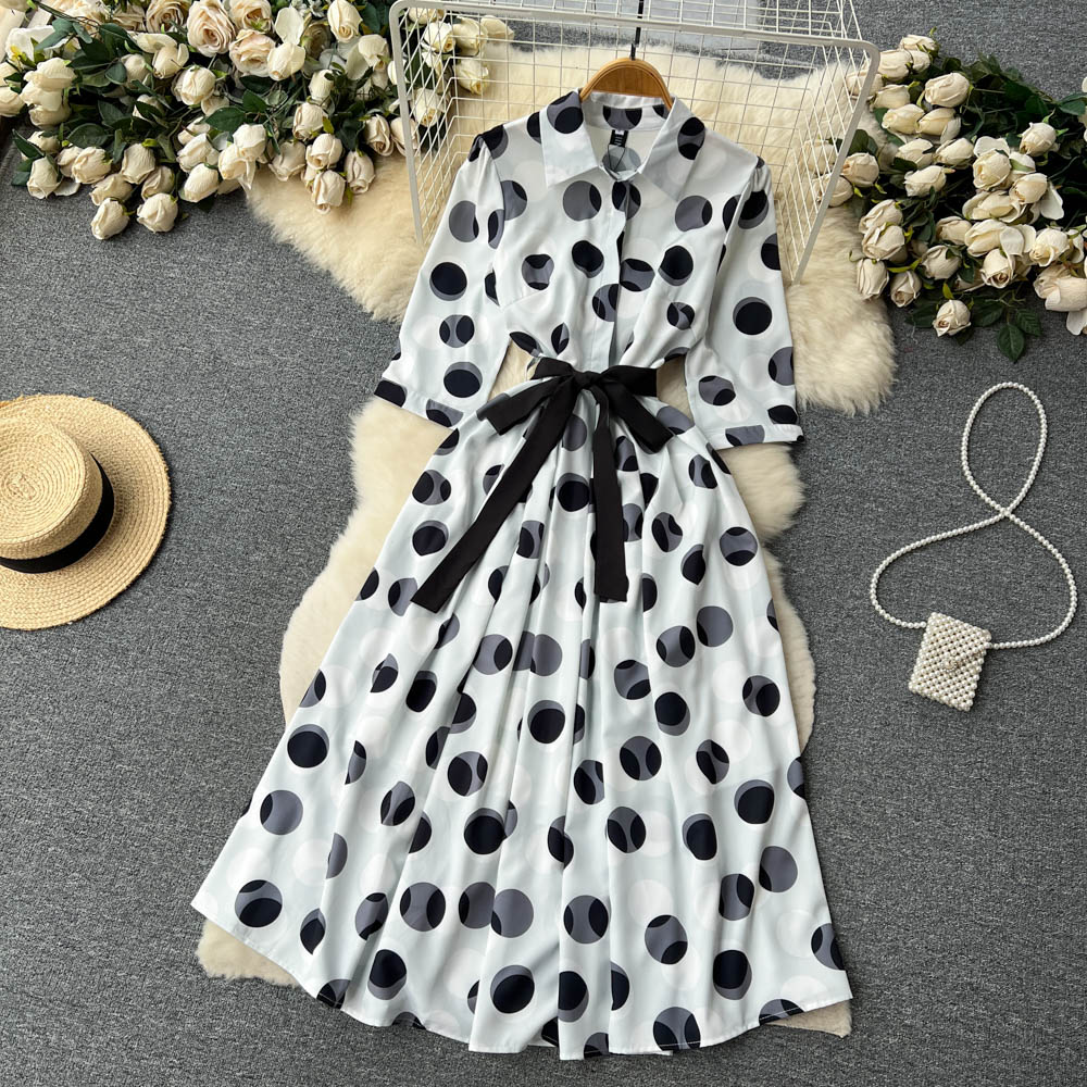 CM-DY096474 Women Elegant European Style Long Sleeve Pinched Waist Maxi Dress - White