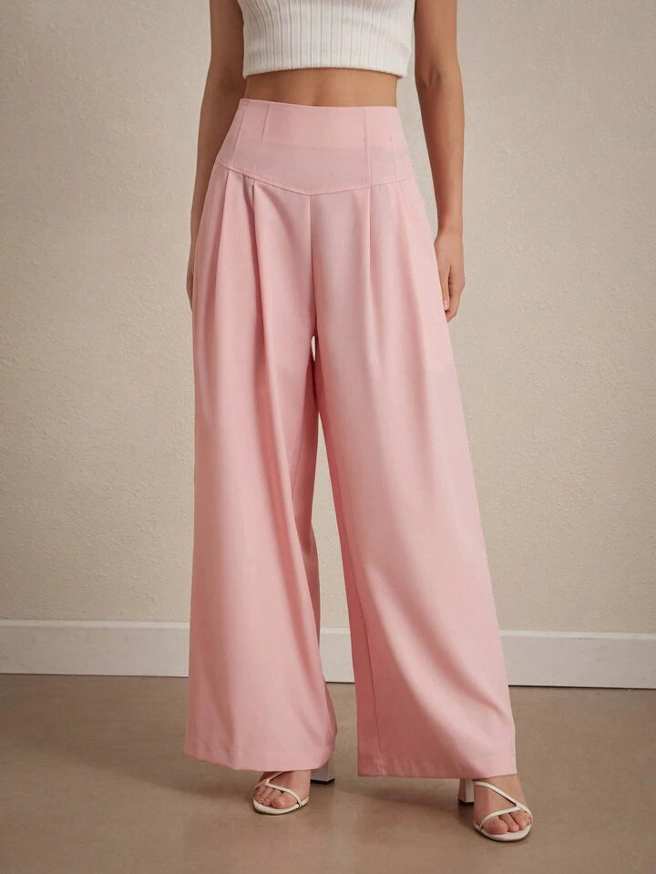 CM-BS092611 Women Casual Seoul Style Loose-Fitting High-Waisted Wide Leg Pants - Baby Pink