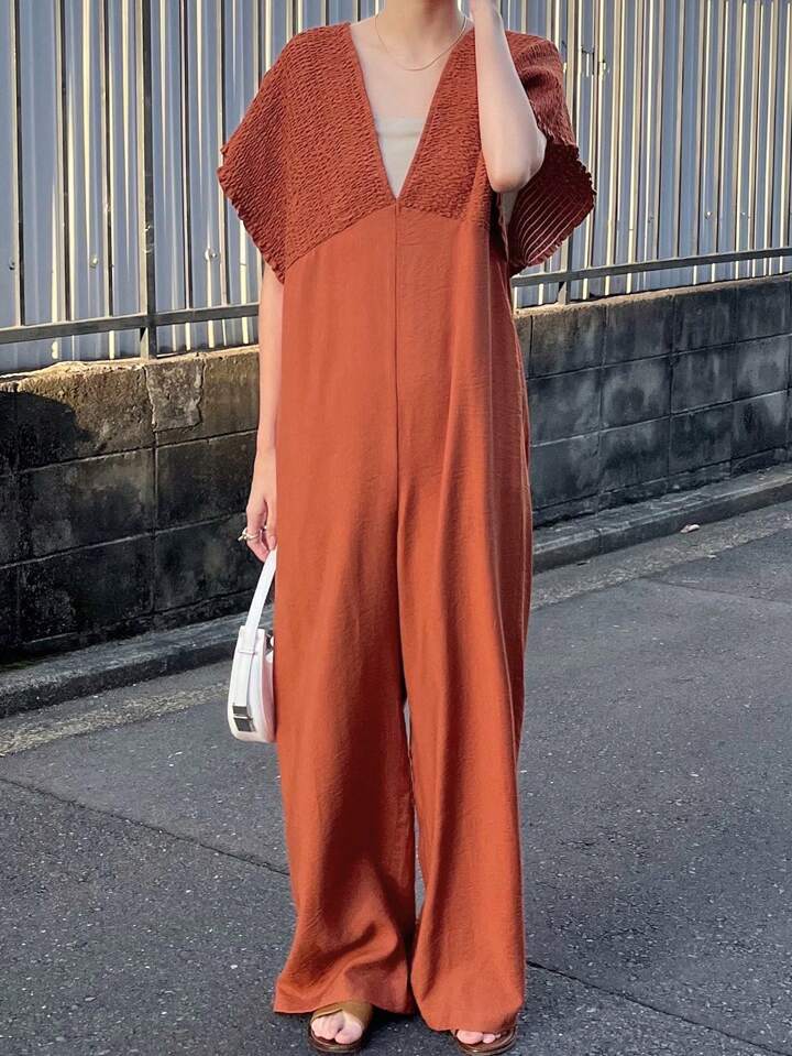 CM-JS607700 Women Trendy Bohemian Style V-Neck With Drawstring Jumpsuit Trousers - Orange