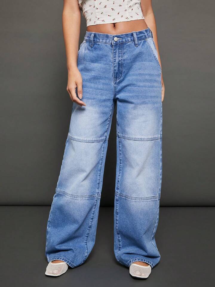 CM-BS325382 Women Casual Seoul Style Light Wash Premium Denim Straight Trouser Jeans