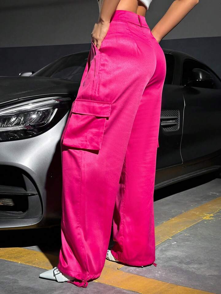 CM-BS785919 Women Casual Seoul Style Solid Color High Waist Pleated Pants - Hot Pink