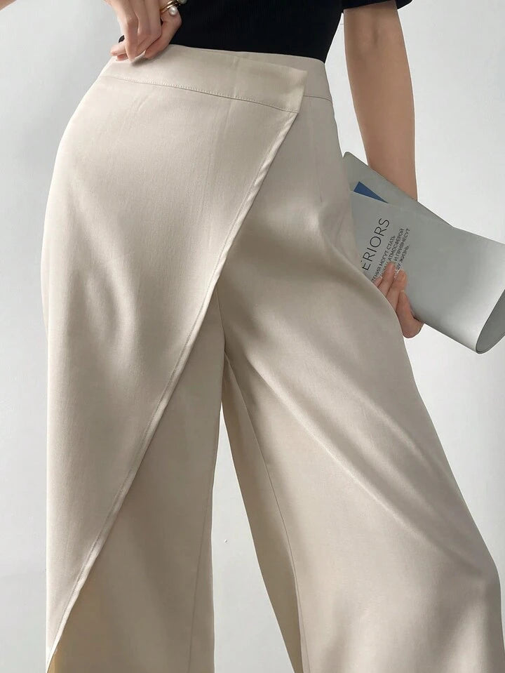 CM-BS770287 Women Casual Seoul Style Solid Color Elastic Waist Straight Leg Trouser - Khaki