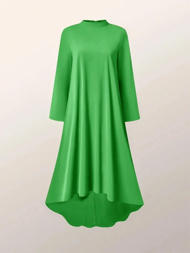 CM-DS422312 Women Elegant Seoul Style High Collar Long Sleeve Mid-Length Dress - Green