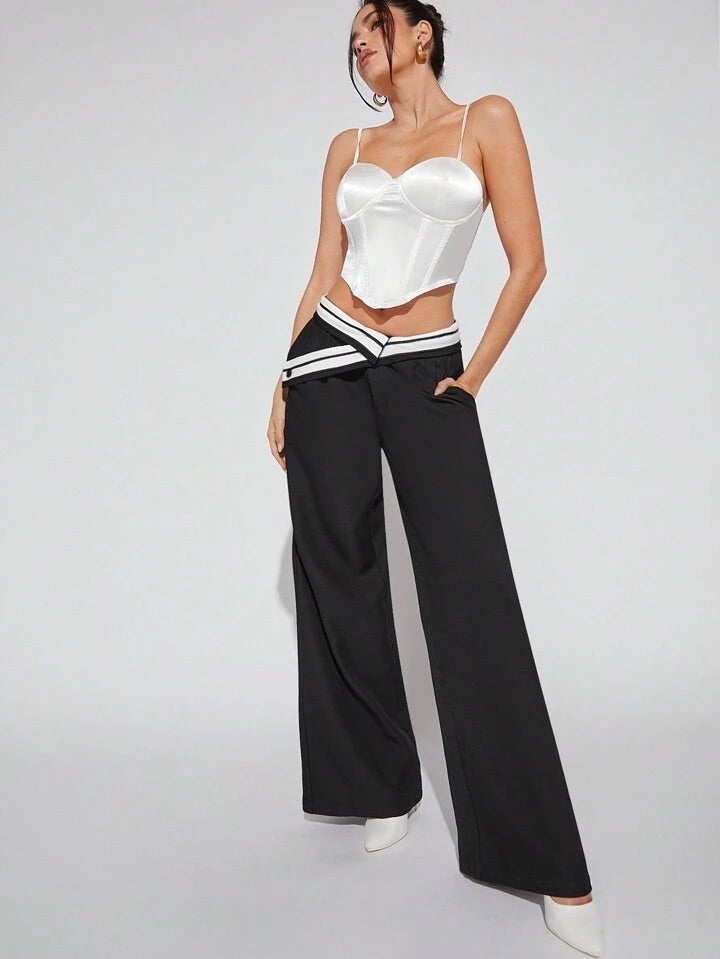 CM-BS942414 Women Elegant Seoul Style Reverse Waist Wide Leg Pants