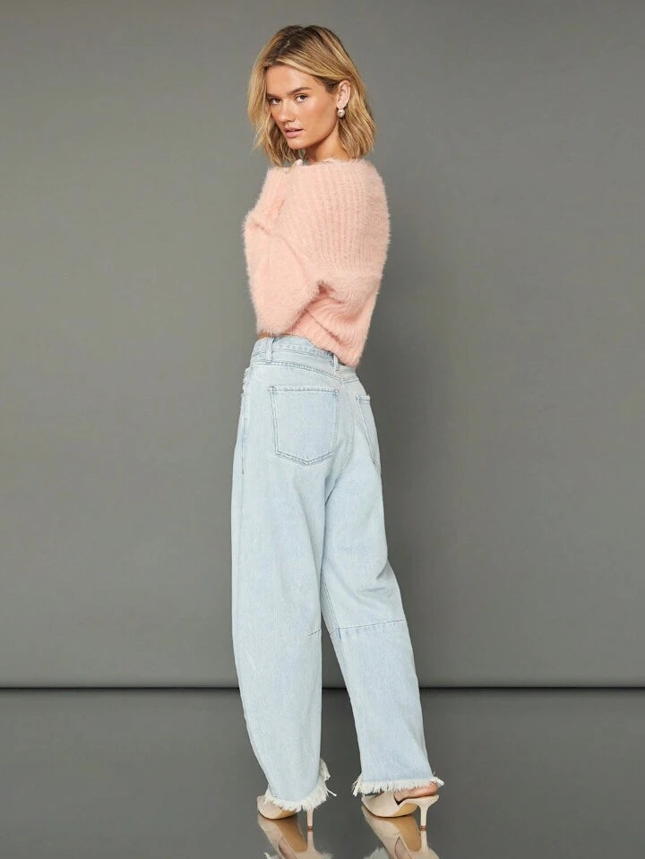 CM-BS643068 Women Casual Seoul Style Light Wash Baggy Barrel Leg Loose Jeans