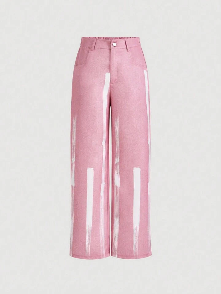 CM-BS546624 Women Casual Seoul Style Zipper Fly Straight Barrel Pants - Pink