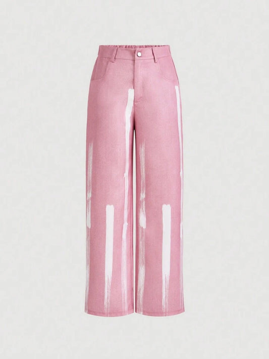 CM-BS546624 Women Casual Seoul Style Zipper Fly Straight Barrel Pants - Pink