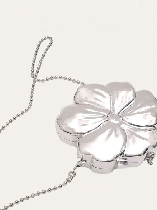 CM-BGS460880 Women Trendy Seoul Style Floral Shaped Clasp Closure Metal Bead Chain Shoulder Bag