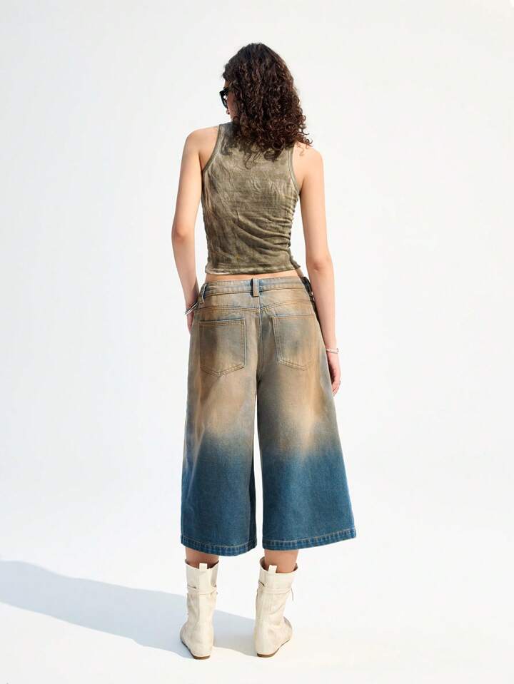 CM-BS727919 Women Casual Seoul Style Loose Flared Wide Leg 7/8 Denim Jeans