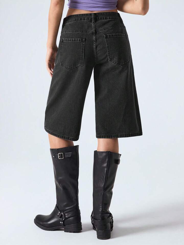 CM-BS668271 Women Casual Seoul Style Drop Waist Loose Denim Shorts - Black