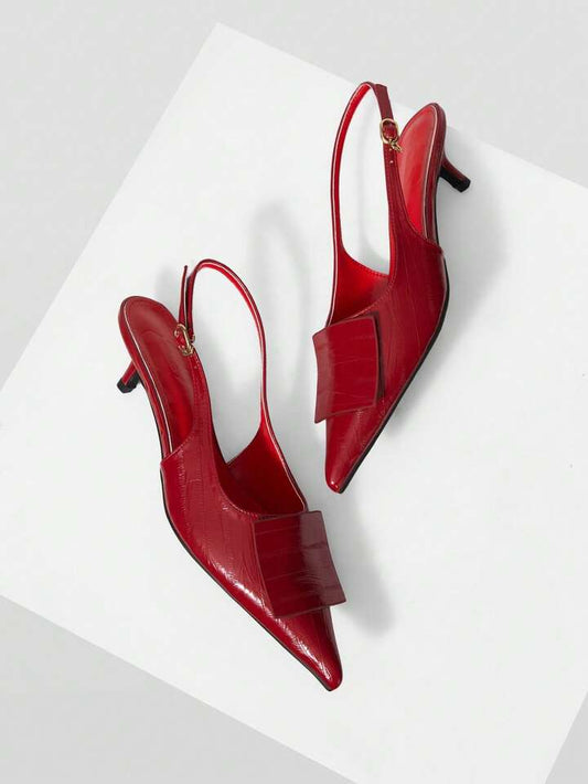 CM-SHS388482 Women Trendy Seoul Style Pointed Toe Buckle Design High Heels Sandals - Red