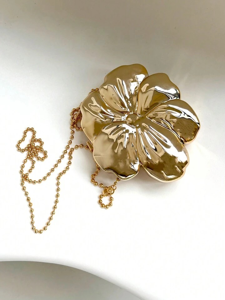 CM-BGS445055 Women Trendy Seoul Style Floral Shaped Clasp Closure Metal Bead Chain Shoulder Bag