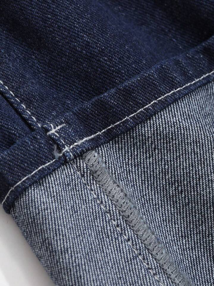 CM-BS770267 Women Casual Seoul Style Dark Wash Mid Waist Distressed Wide Leg Denim Jeans