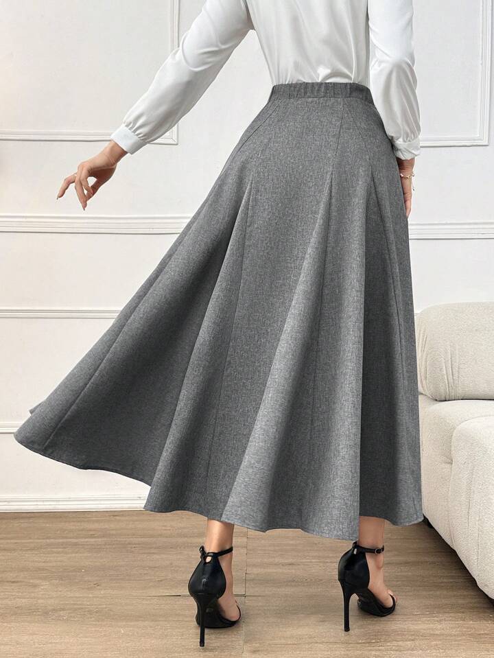 CM-BS211565 Women Elegant Seoul Style High Waist Loose Flare Skirt - Gray