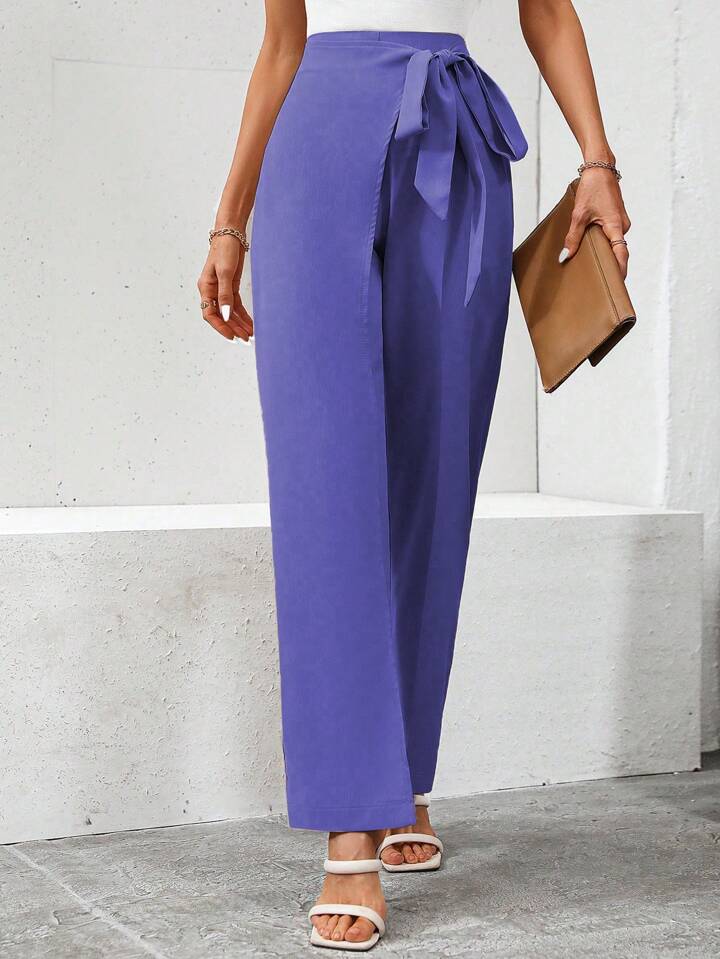 CM-BS881761 Women Casual Seoul Style High Waist Knot Side Pants - Purple