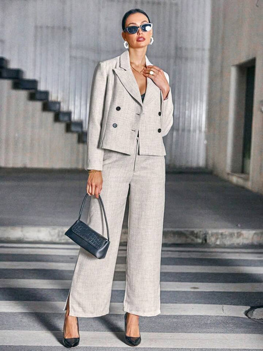 CM-SS300990 Women Elegant Seoul Style Double Button Loose Fit Blazer With Pants Suit