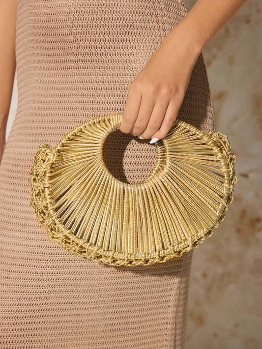 CM-BGS835136 Women Trendy Seoul Style Eyelet Textured Pattern Multifunctional Clutch Bag - Gold