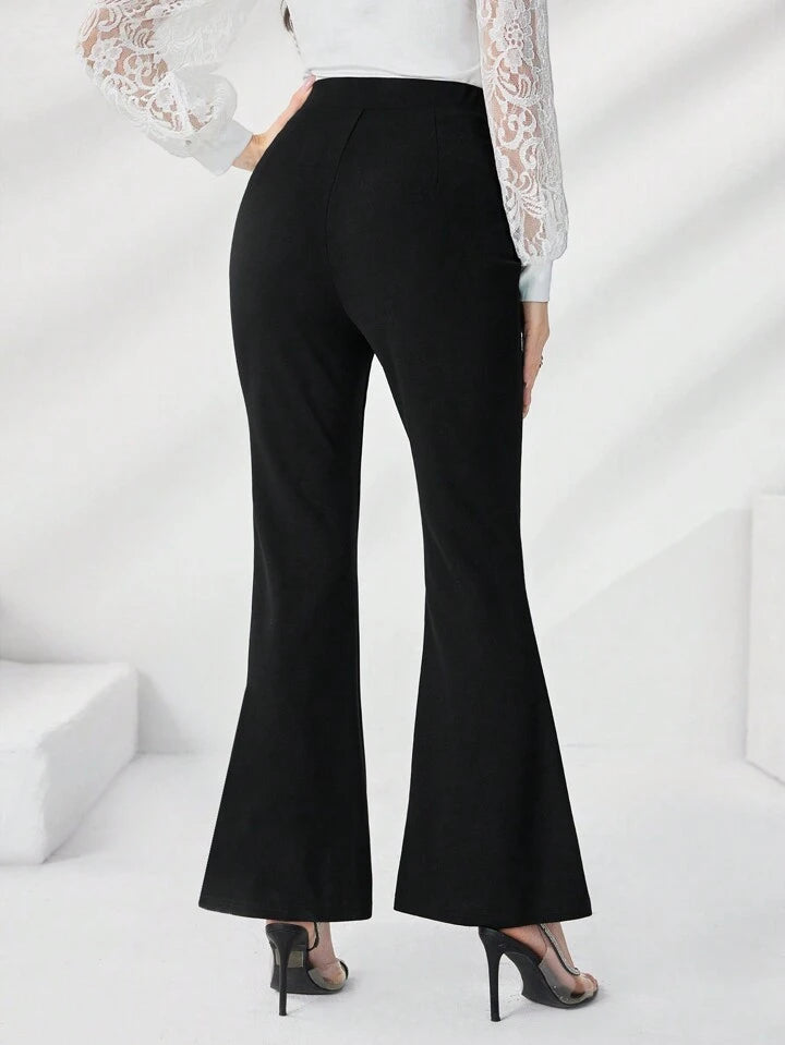 CM-BS761237 Women Casual Seoul Style High Waist Split Hem Flare Leg Pants - Black