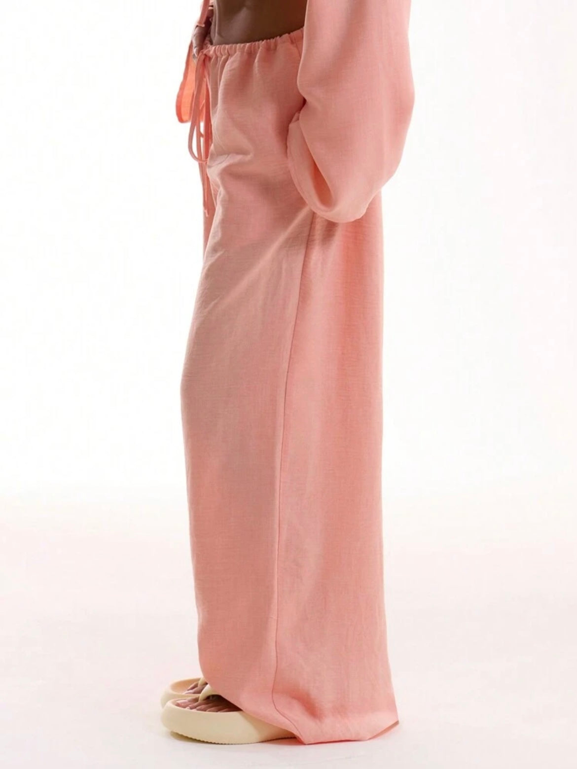 CM-BS648978 Women Trendy Bohemian Style Tie Front Linen Feel Beach Trouser - Orange