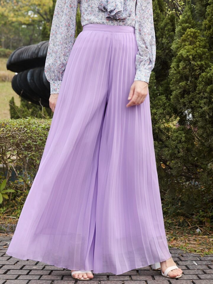 CM-BS127563 Women Elegant Seoul Style Zipper Back Super Pleated Palazzo Pants - Lilac Purple