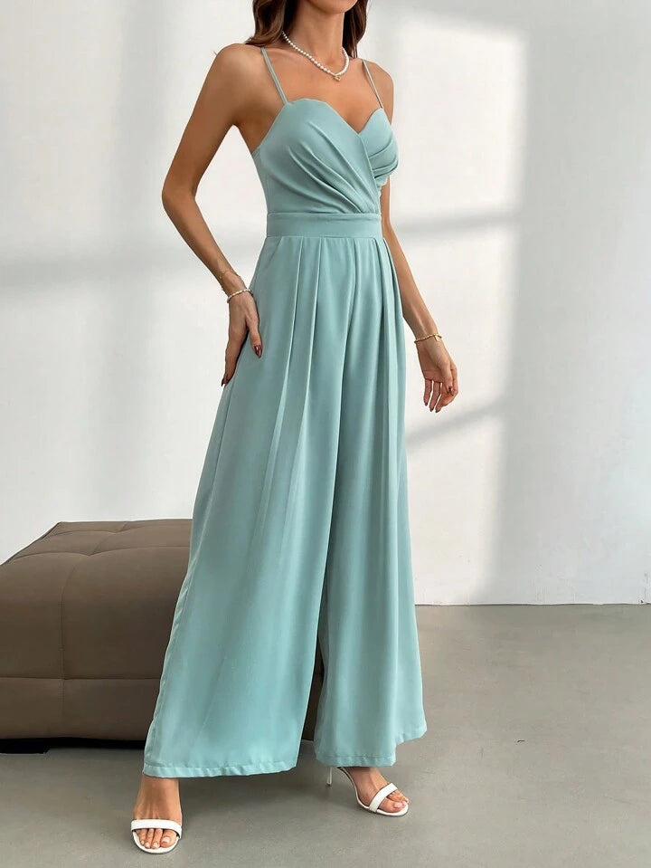 CM-JS227971 Women Elegant Seoul Style V-Neck Spaghetti Straps High Waist Jumpsuit - Mint Green