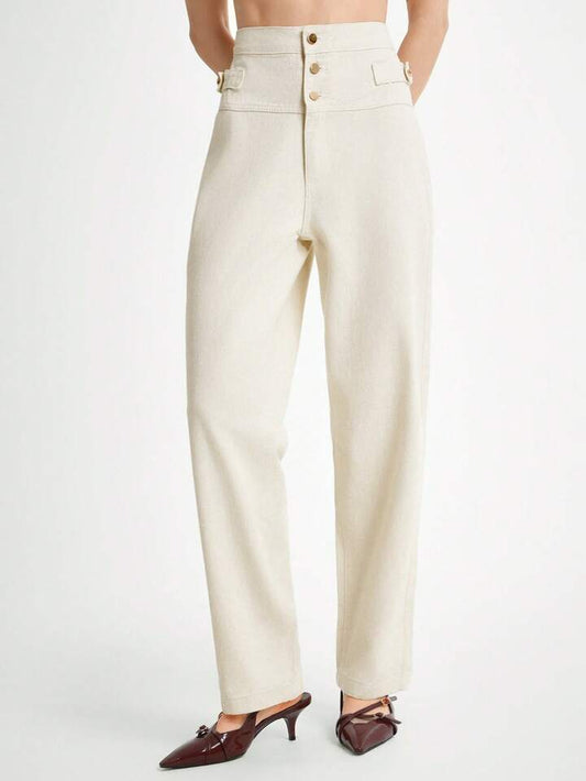 CM-BS240424 Women Casual Seoul Style Ultra High Waist Plain Extra Long Straight Leg Jeans - Beige