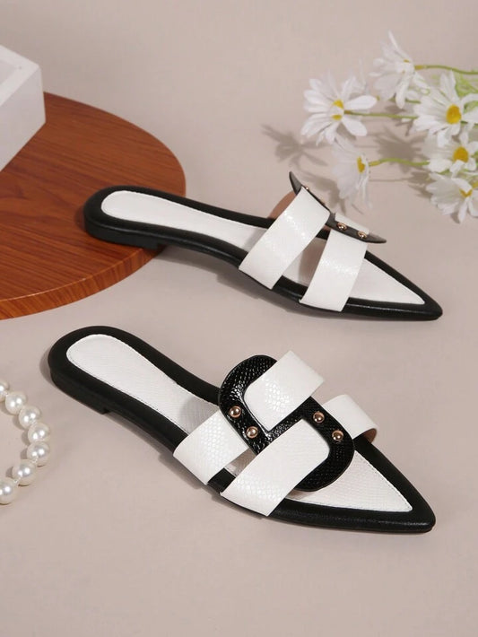 CM-SHS745850 Women Trendy Seoul Style Pointed Toe Color-Blocking Flat Sandals