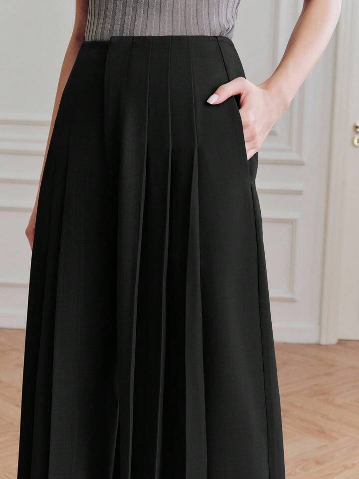 CM-BS227697 Women Elegant Seoul Style High Waist Loose Draping Wide Leg Pants - Black