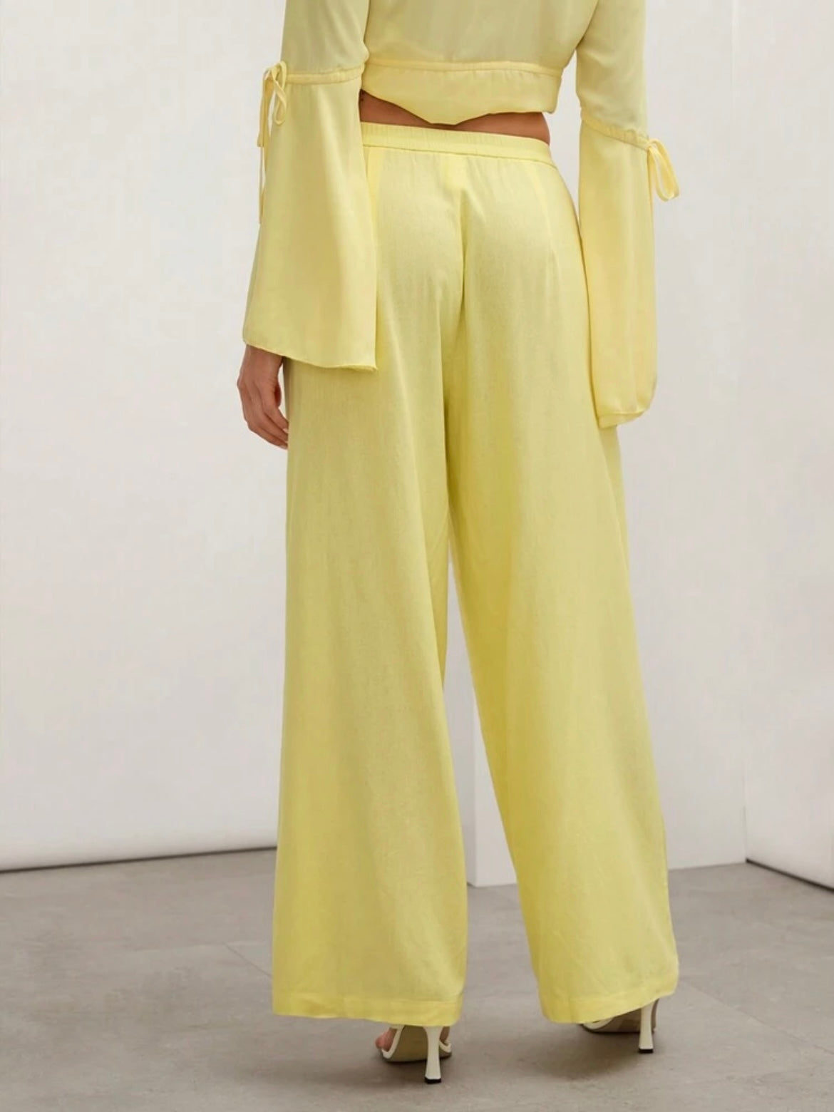 CM-BS252552 Women Trendy Bohemian Style Solid Color Extra Long Wide Leg Pants - Mustard Yellow