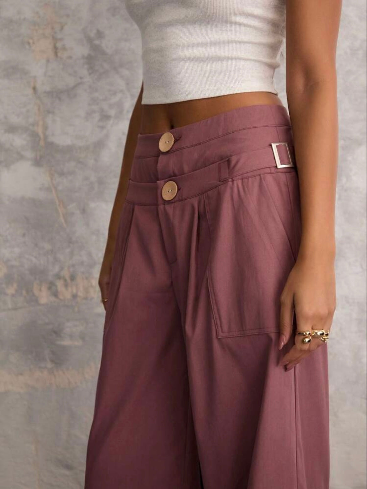 CM-BS712995 Women Casual Seoul Style Solid Color Double Waist Wide Leg Pants