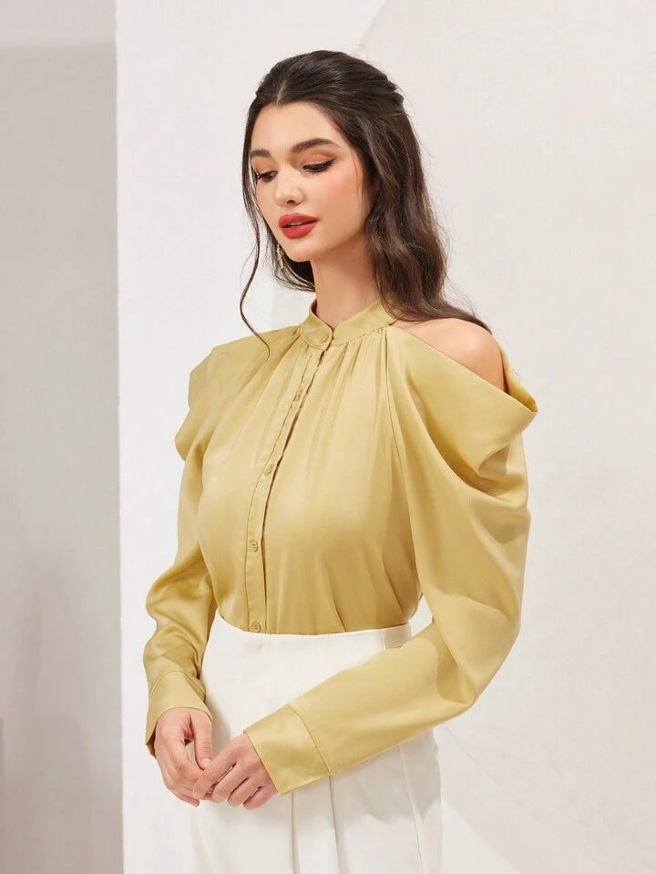 CM-TS241609 Women Elegant Seoul Style Off Shoulder Long Sleeve Blouse - Yellow