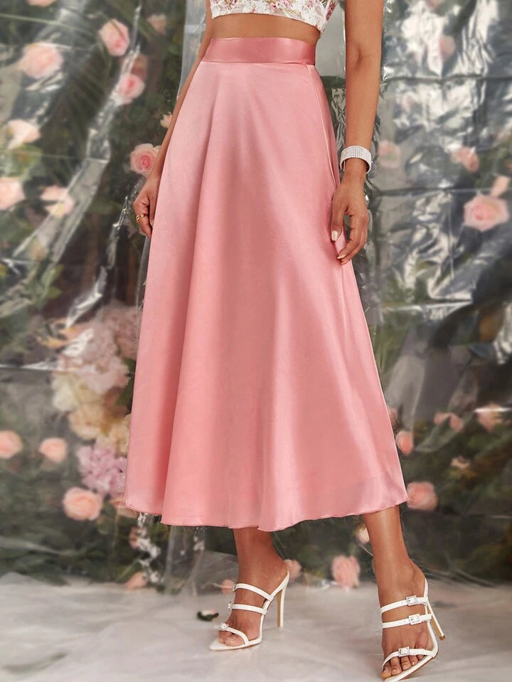 CM-BS391714 Women Elegant Seoul Style High-Waist Flared Long Skirt - Pink