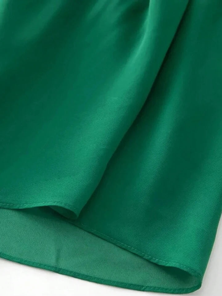 CM-DS217609 Women Elegant Seoul Style V-Neck Lantern Sleeve Hollow Out Ruffle Maxi Dress - Green
