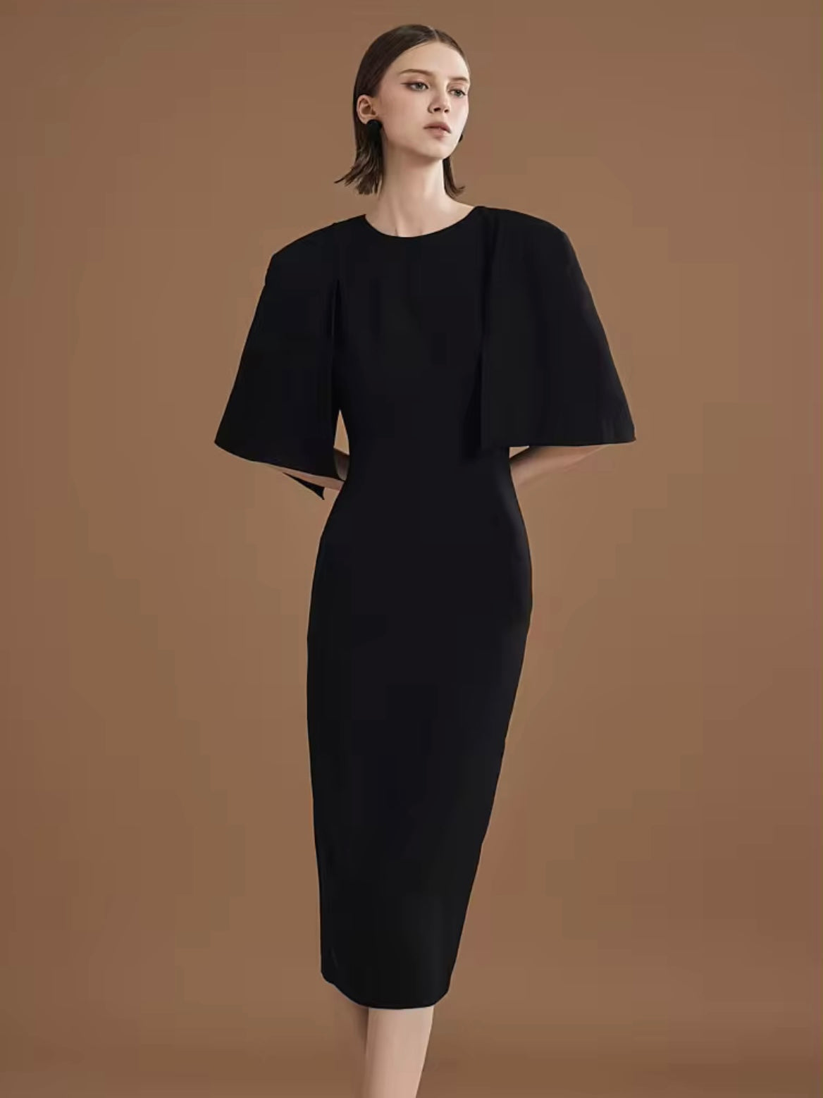 CM-DY014587 Women Elegant European Style Round Nexk Lotus Sleeve Midi Dress (Available in 2 colors)