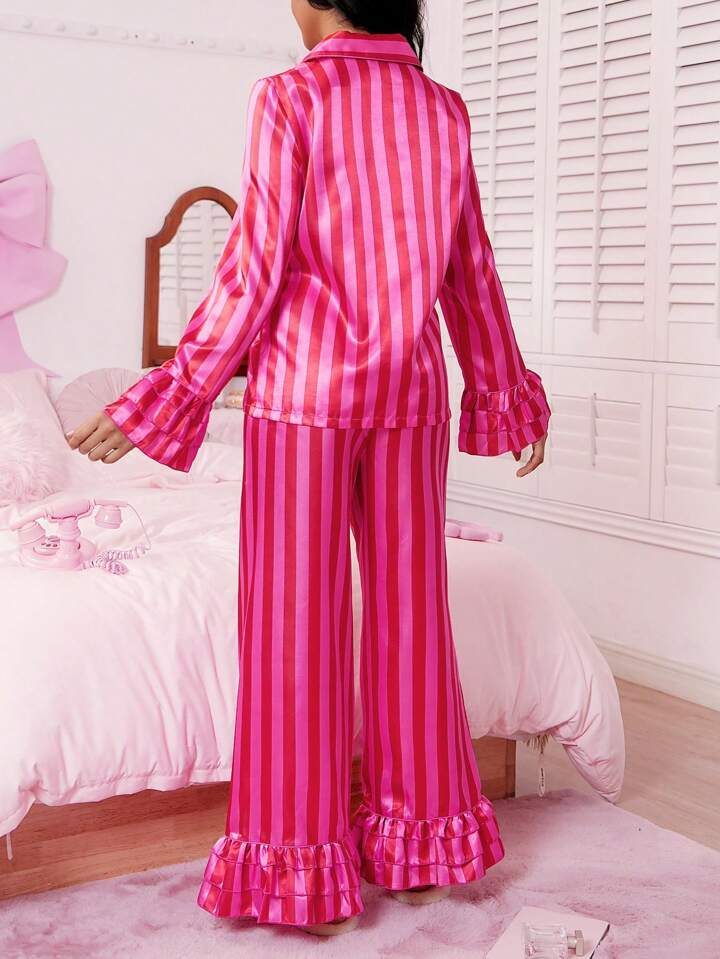 CM-LS361176 Women Trendy Seoul Style Stripe Color Top With Long Pants Pajama Set
