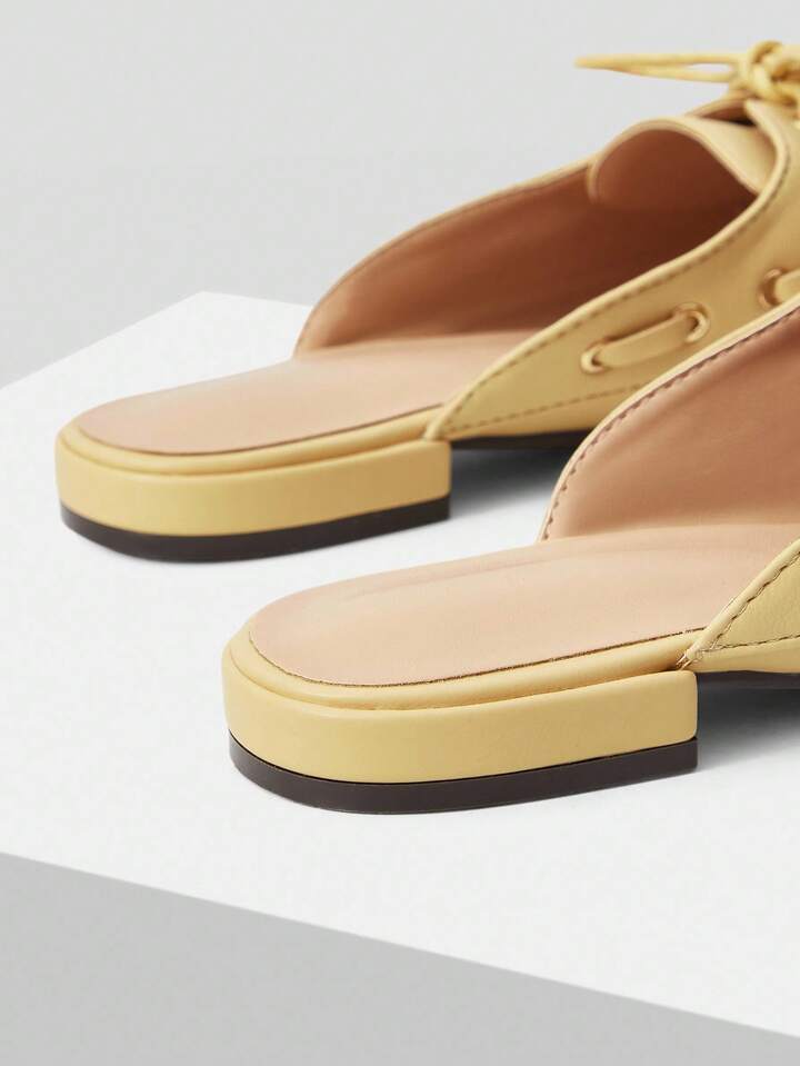 CM-SHS617253 Women Trendy Seoul Style Lace-Up Pointed Toe Backless Flat Shoes - Apricot