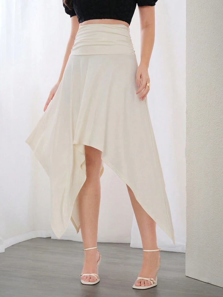 CM-BS622791 Women Elegant Seoul Style Solid Color High Waist Pleated Asymmetrical Hem Skirt