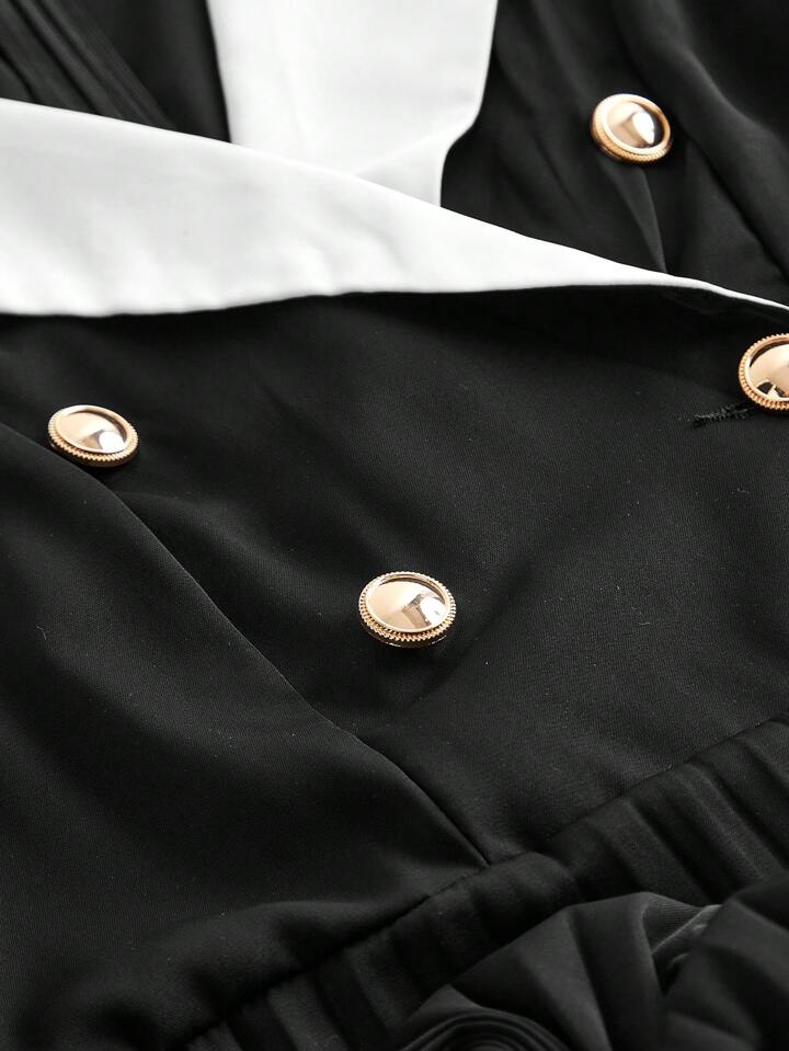 CM-JS023123 Women Elegant Seoul Style Lapel Neckline Sleeveless High Waist Pleated Jumpsuit - Black