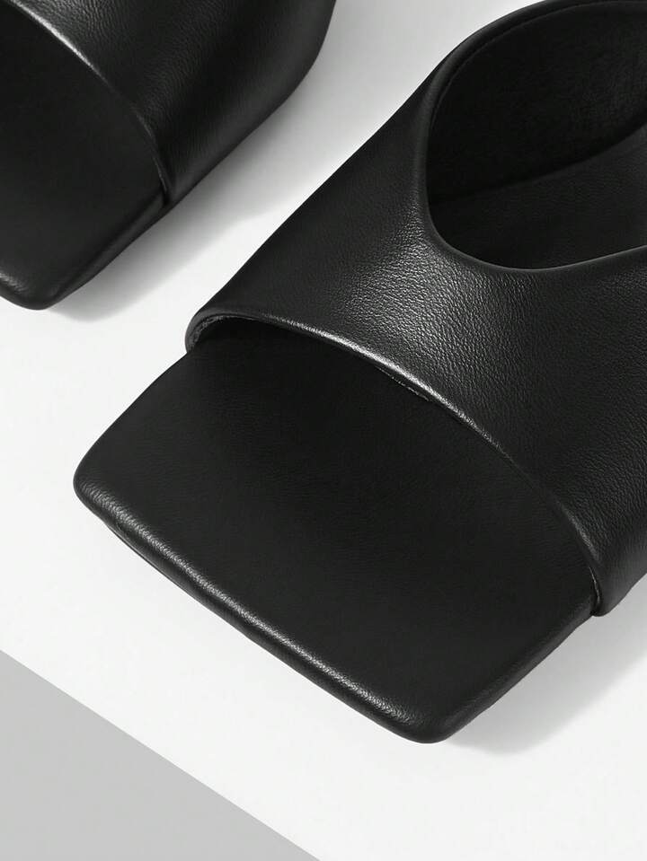 CM-SHS387751 Women Trendy Seoul Style Minimalist Open Toe Low Heel Pumps - Black
