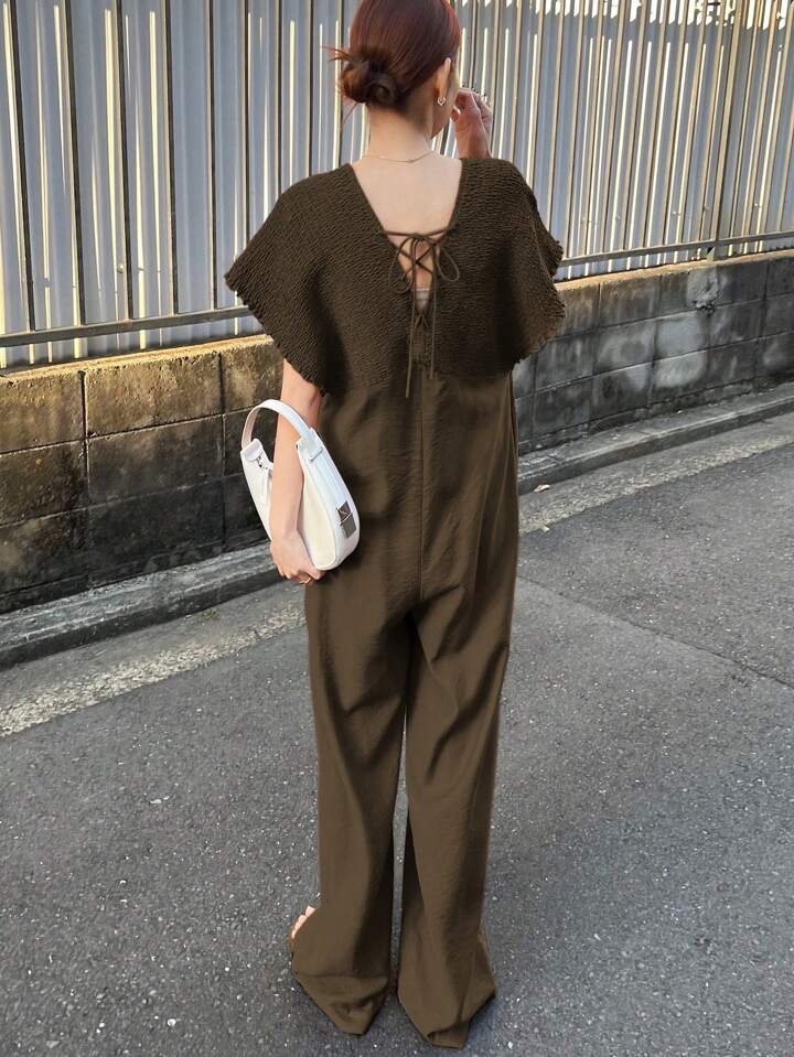 CM-JS692562 Women Trendy Bohemian Style V-Neck With Drawstring Jumpsuit Trousers - Olive Green