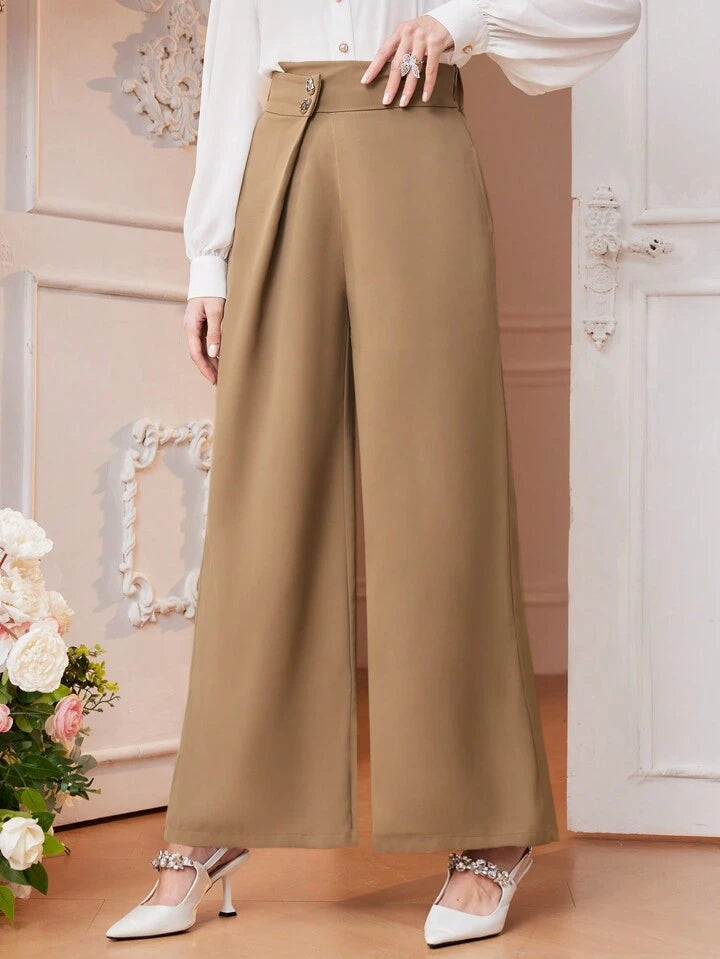 CM-BS078747 Women Elegant Seoul Style Ultra High Waist Solid Color Wide Leg Trousers