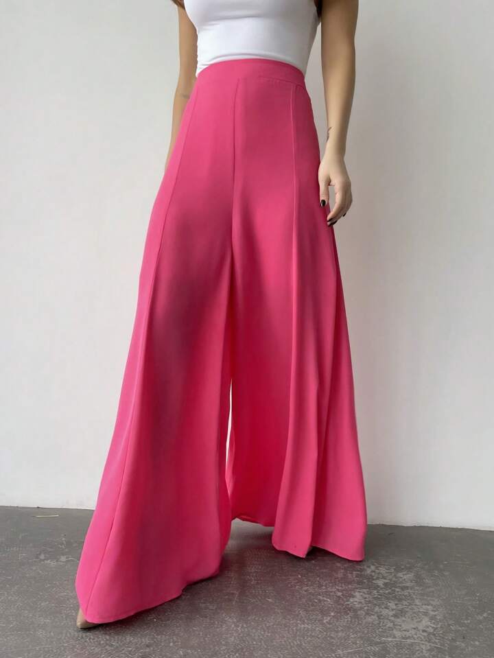 CM-BS514473 Women Trendy Bohemian Style High-Waisted Wide Leg Pants - Hot Pink