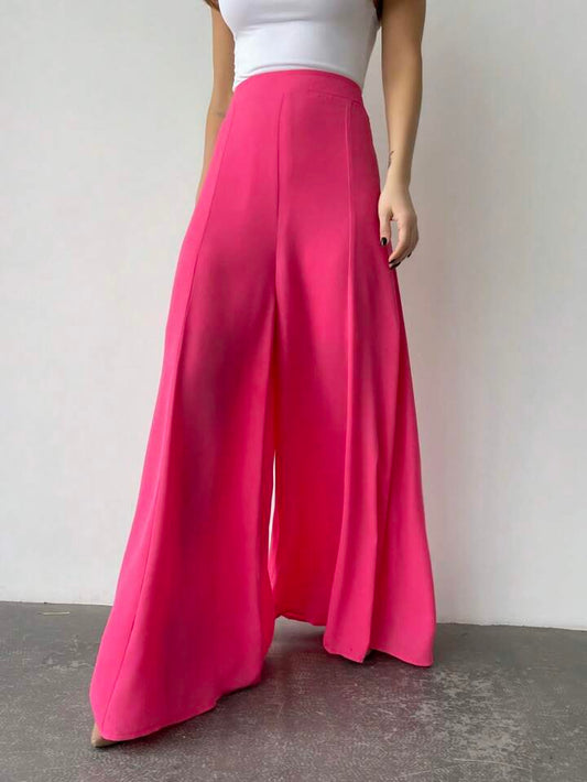 CM-BS514473 Women Trendy Bohemian Style High-Waisted Wide Leg Pants - Hot Pink