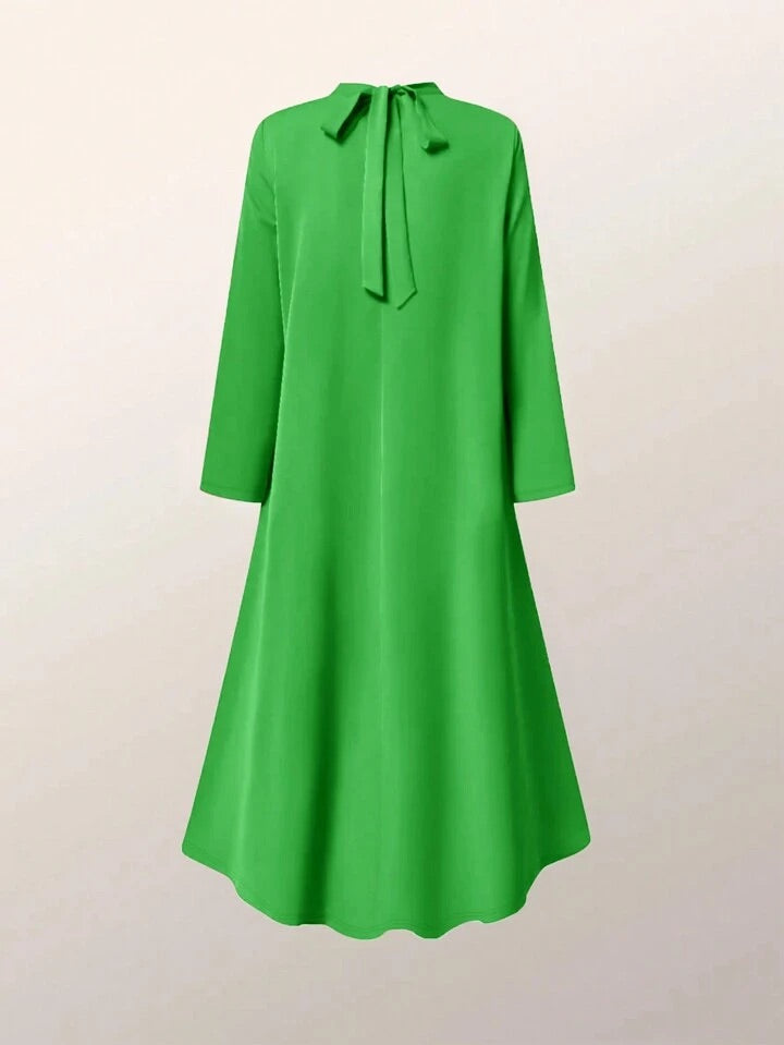 CM-DS422312 Women Elegant Seoul Style High Collar Long Sleeve Mid-Length Dress - Green