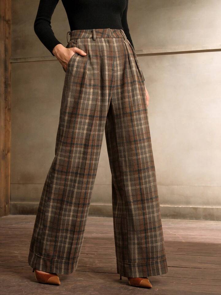 CM-BS566898 Women Elegant Seoul Style Multicolor High Waisted Straight Leg Plaid Pants