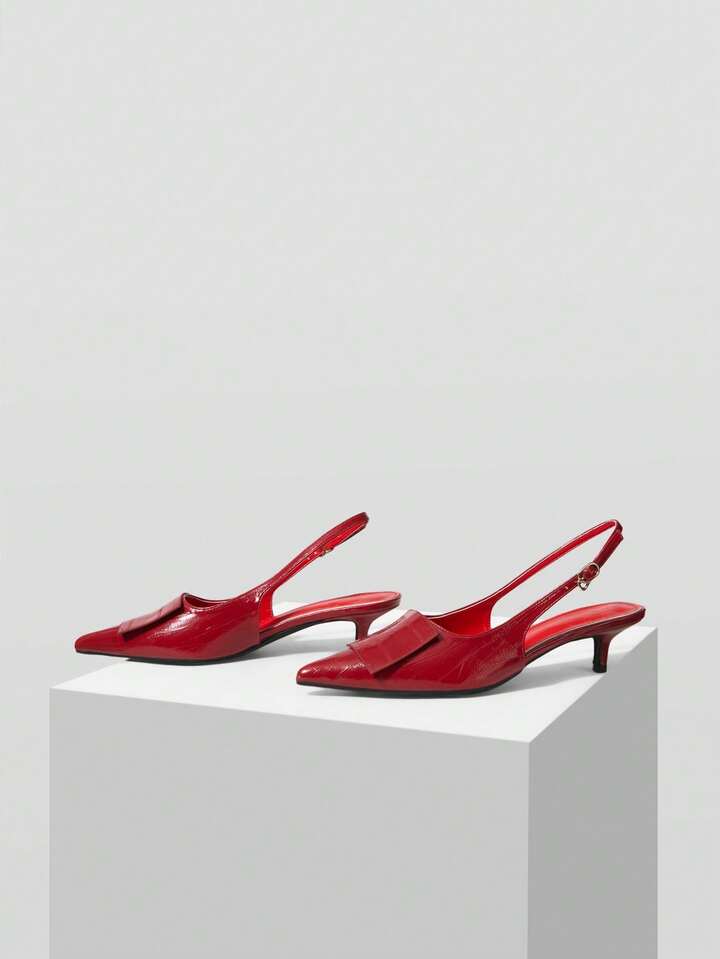CM-SHS388482 Women Trendy Seoul Style Pointed Toe Buckle Design High Heels Sandals - Red
